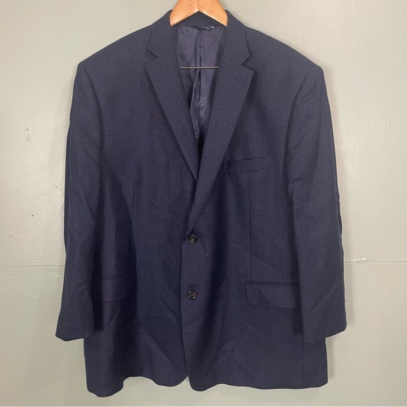 Ralph Lauren Executive Fit Plaid Blazer 100% Wool Navy Blue Men Sz 52R Sport